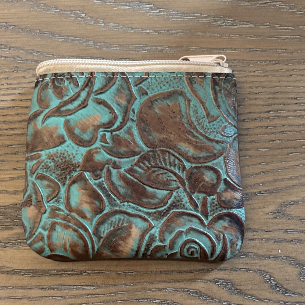 Floral Embossed Leather Coin Purse